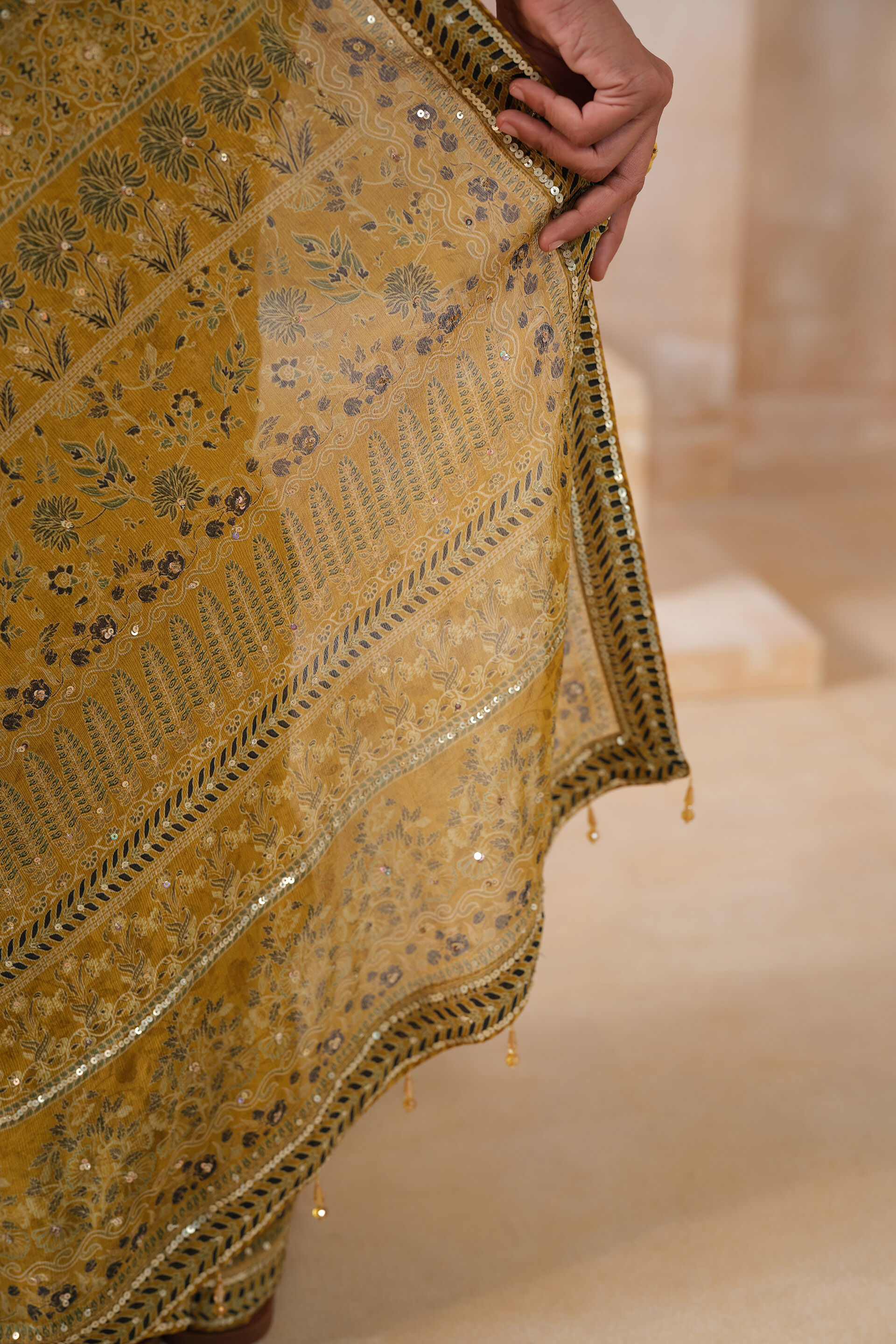Alenka Chiffon Saree - Yellow, Yellow, image 5